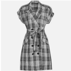 Marissa Webb Fulton Plaid Vest Linen Dress Black White Belt Button Front Sz XS